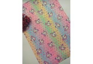 Кожзам с блестками, радуга "Единороги №2" 20*30 см, цена за лист